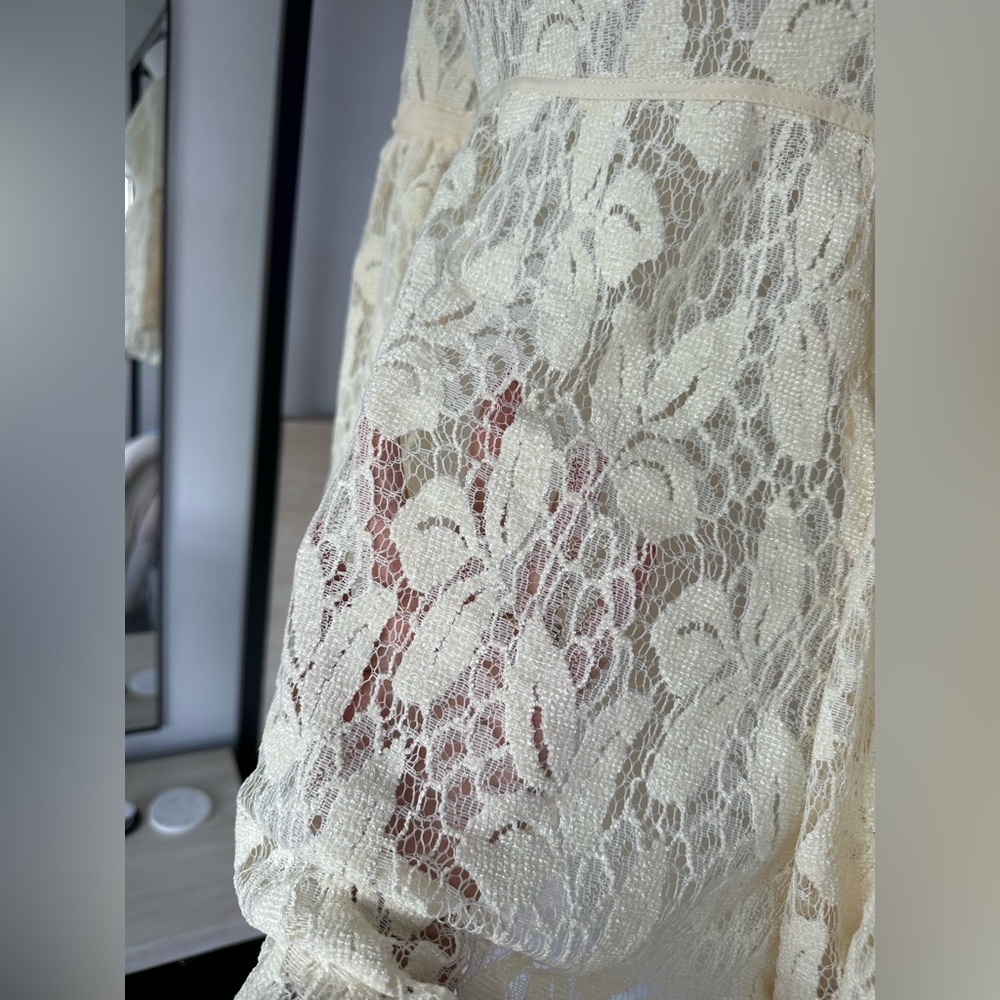 Free People Ruby Mini Lace Oversized Sheath Cottagecore Dress in Ivory, Large - Picture 7 of 12